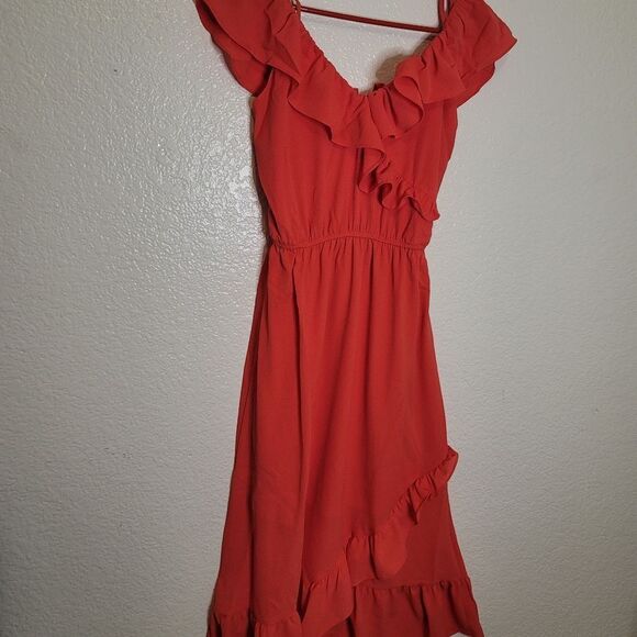 𝅺love..ady-ruffled Cold Shoulder Midi Dress -Size-S - Picture 7 of 8